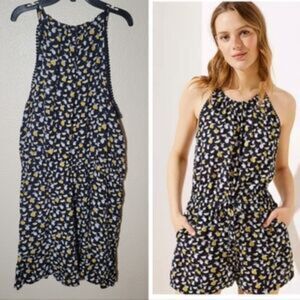 LOFT | Lemon Print Halter Neck Romper Beach Preppy Vacation Cottagecore Size 20